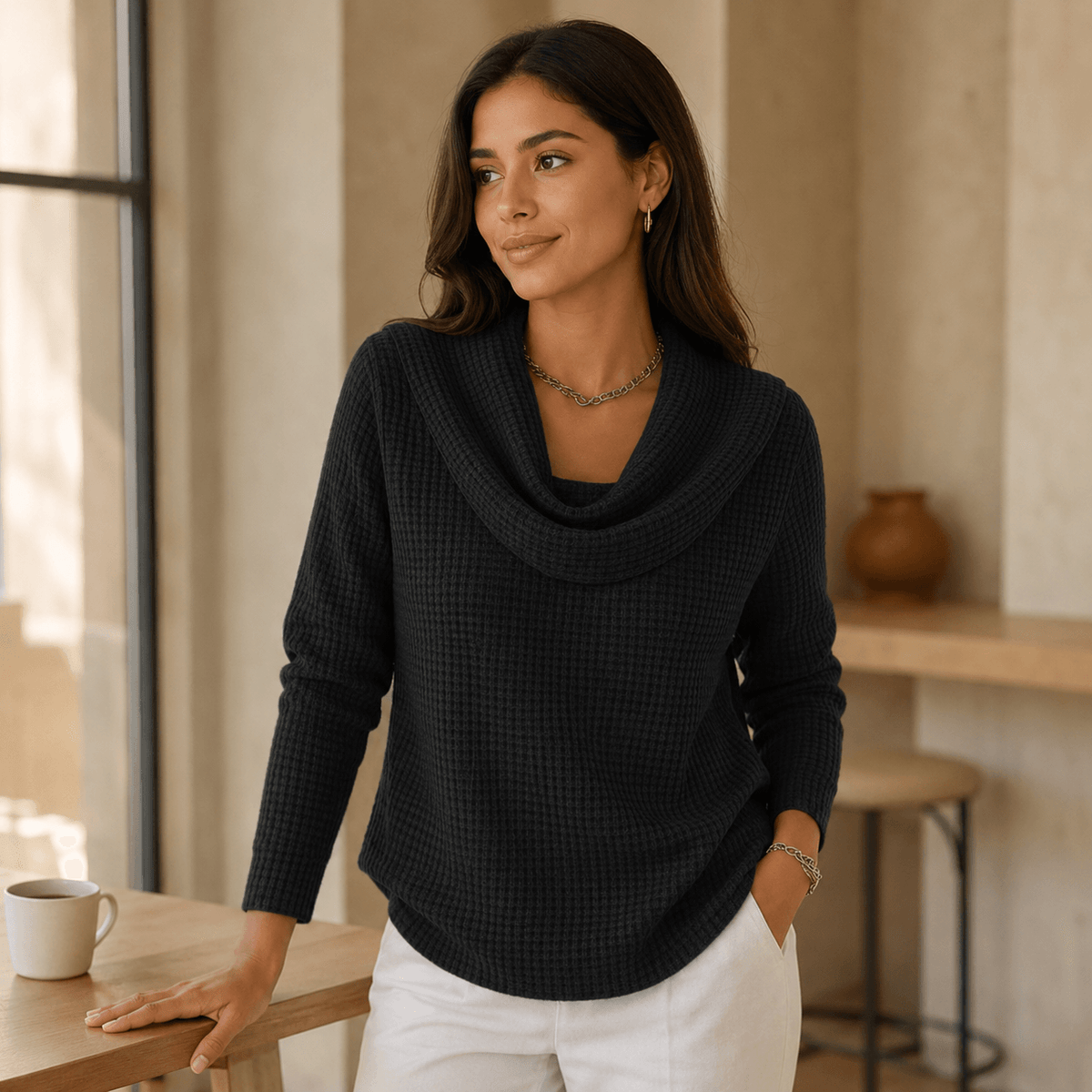 Amber™ – Jersey cálido con cuello vuelto elegante