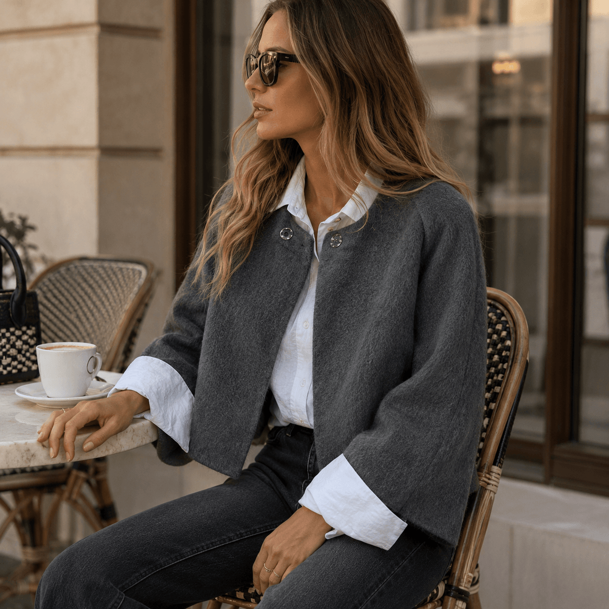 Henrike - Abrigo de Lana con Cuello Redondo y Mangas Largas