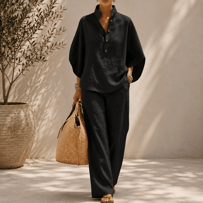 Maribel™ | Conjunto de lino con mangas murciélago y pantalón ancho