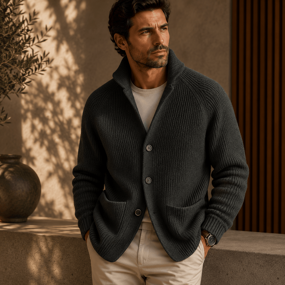 Hugo | Cárdigan de lana con canalé para hombre