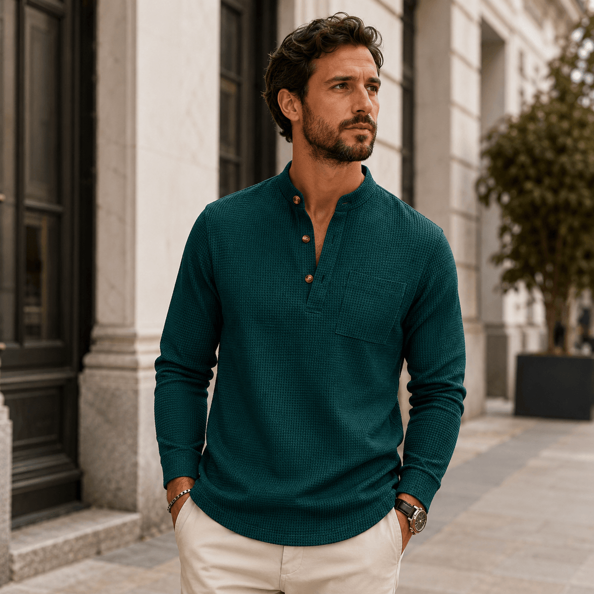 Thogo | Camisa Texturizada De Cuello Alto Para Hombre