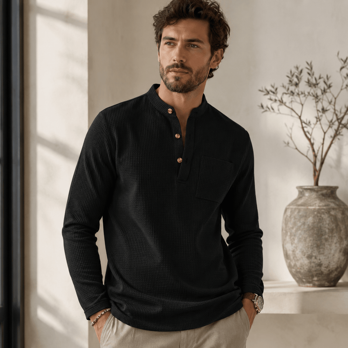 Thogo | Camisa Texturizada De Cuello Alto Para Hombre