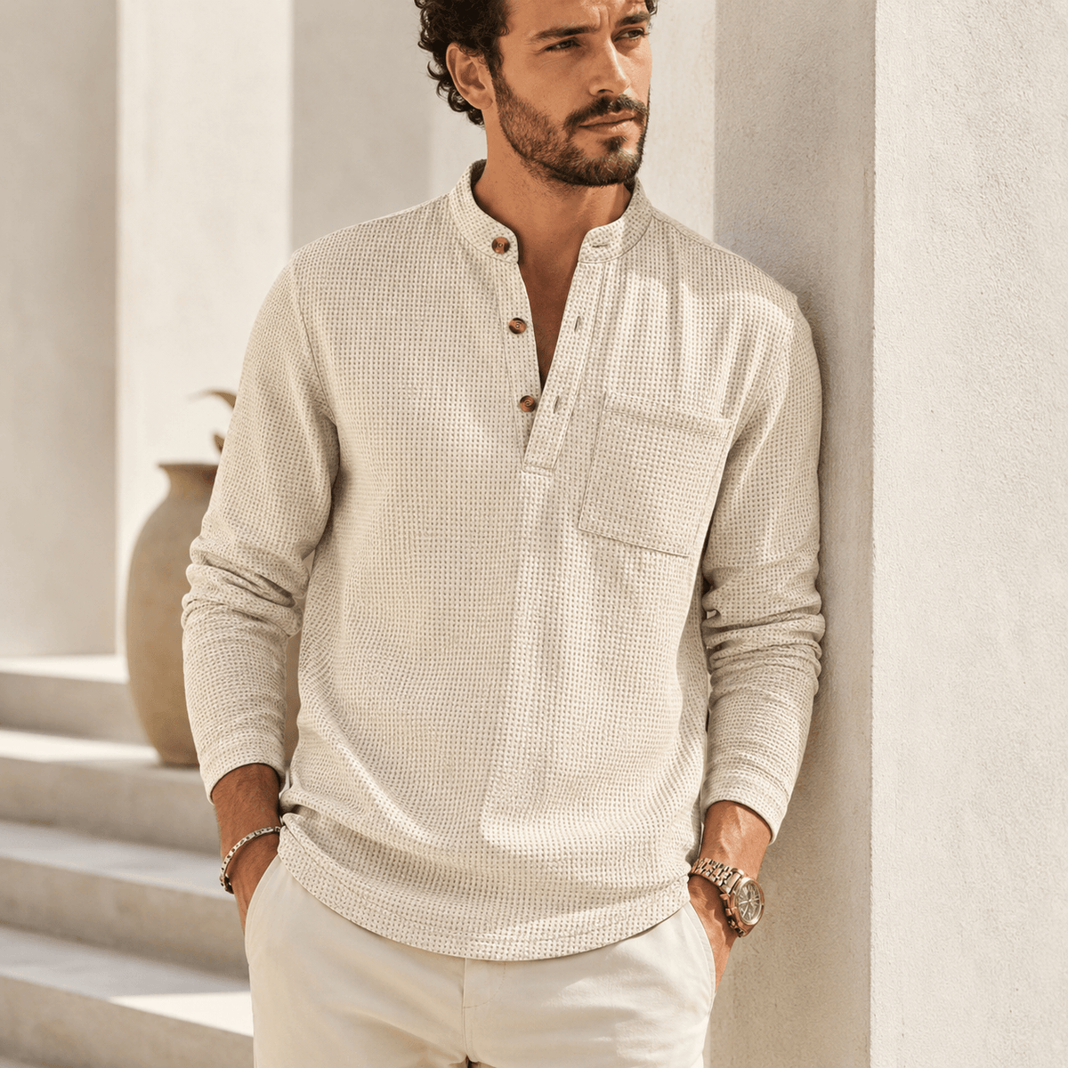Thogo | Camisa Texturizada De Cuello Alto Para Hombre