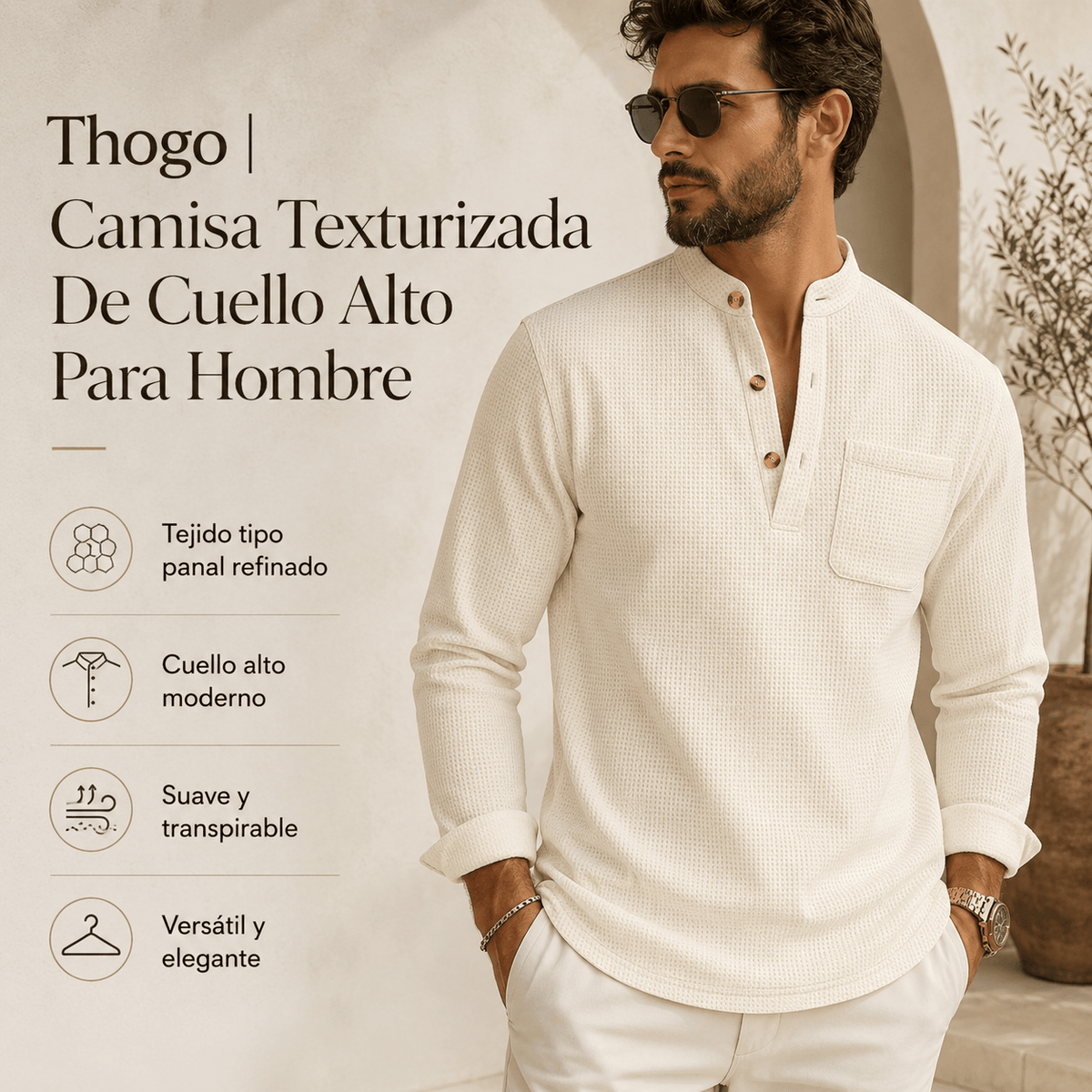 Thogo | Camisa Texturizada De Cuello Alto Para Hombre