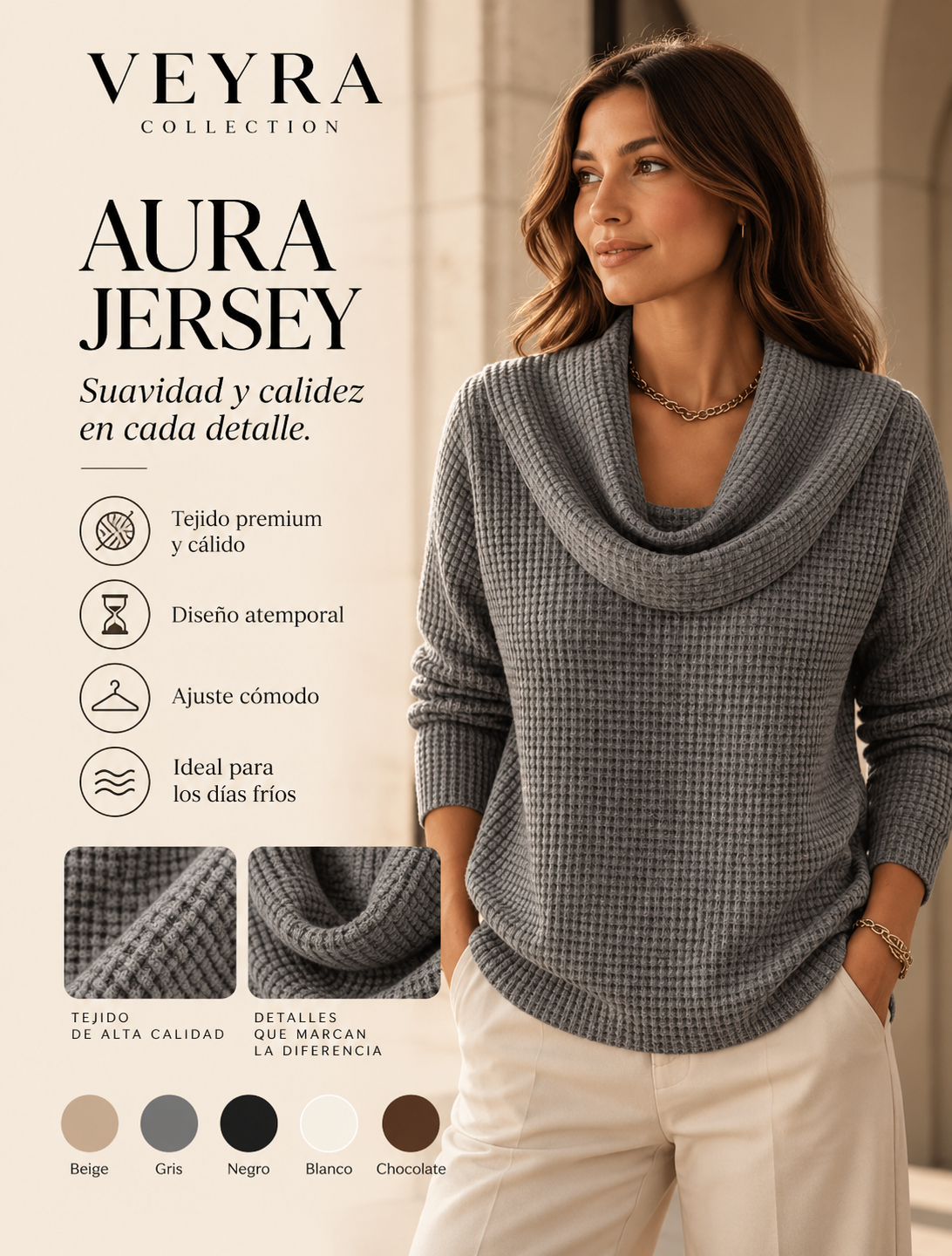 Amber™ – Jersey cálido con cuello vuelto elegante